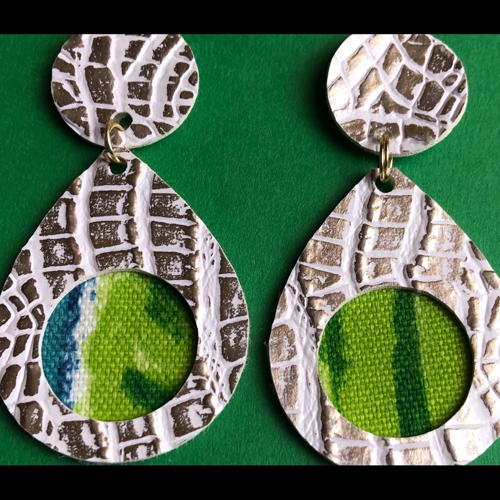 NWT Faux Leather Earrings, Metallic